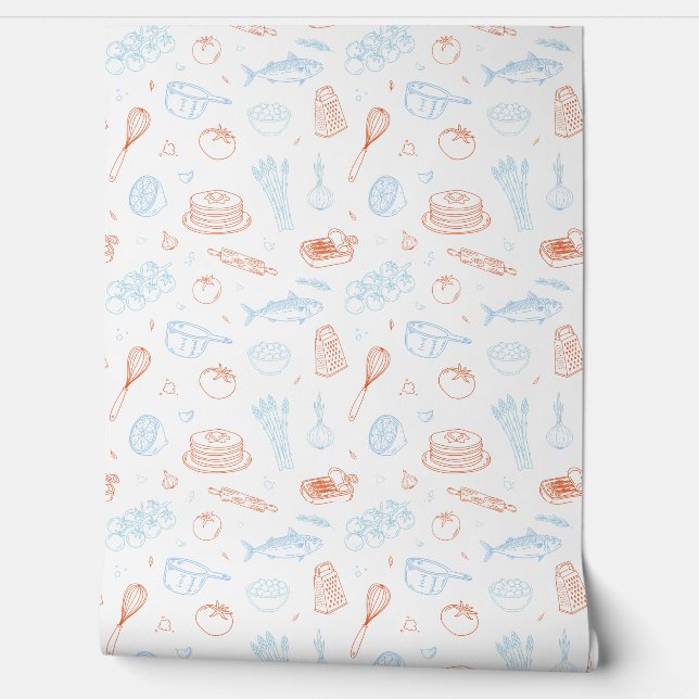 Mediterranean Kitchen Culinary Pattern Wallpaper (Unrolling)