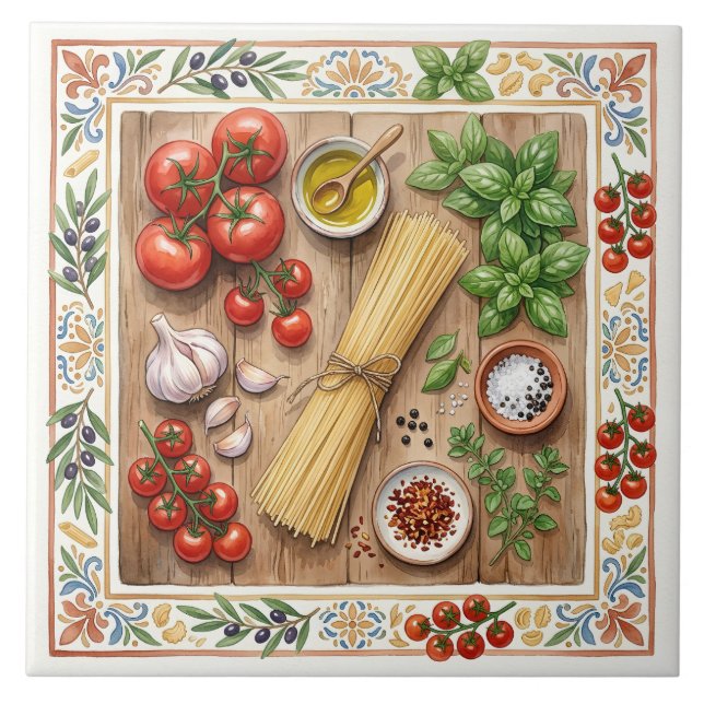 Mediterranean Kitchen Italian Pasta Ingredients  Ceramic Tile (Front)