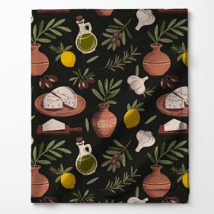 Mediterranean Kitchen Olive Oil Lemon Pattern Fabric