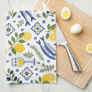 Mediterranean Kitchen Towels, Tuscan Lemon, Olives Tea Towel