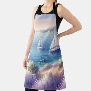 Mediterranean Lavender Coast with Sailboats Apron