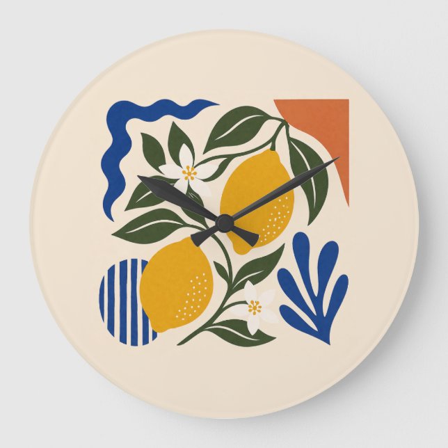 Mediterranean Lemon Abstract Round Wall Clock (Front)