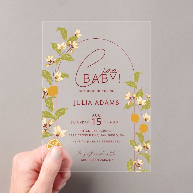 Mediterranean Lemon Amalfi Coast Baby Shower Acrylic Invitations (Insitu (Handheld))