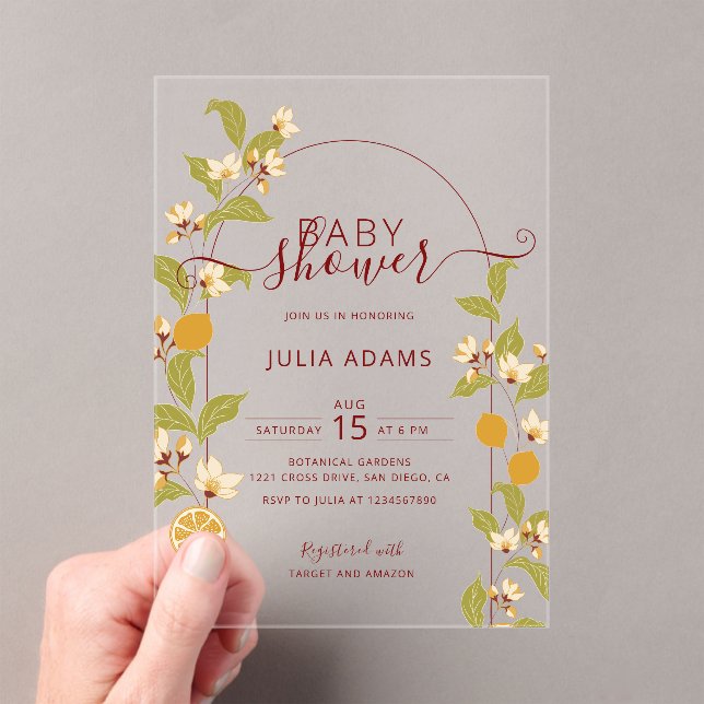 Mediterranean Lemon Amalfi Coast Baby Shower Acrylic Invitations (Insitu (Handheld))