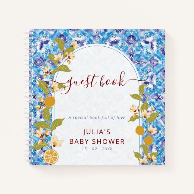 Mediterranean Lemon Amalfi Coast Baby Shower Notebook (Front)