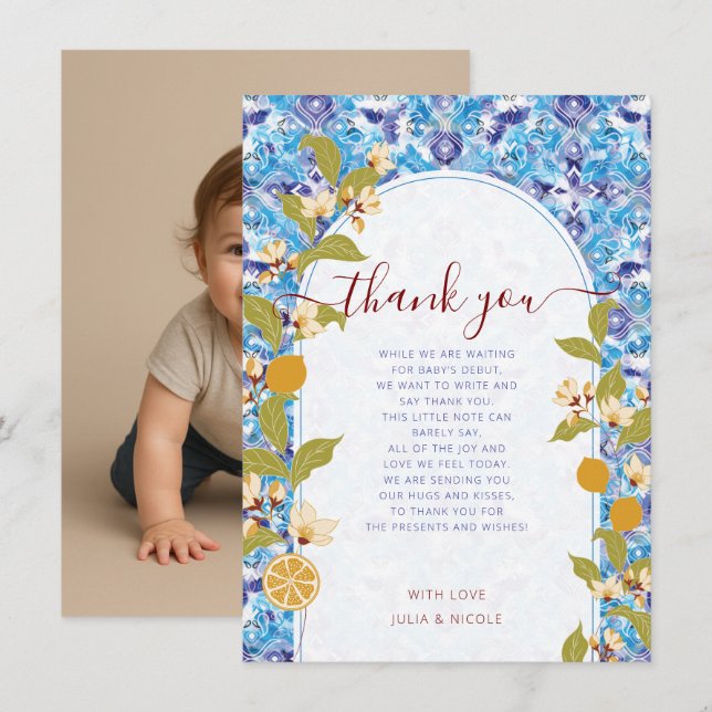Mediterranean Lemon Amalfi Coast Baby Shower Photo Invitation (Front/Back)