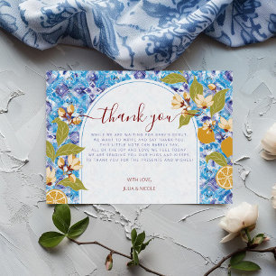 Mediterranean Lemon Amalfi Coast Baby Shower Thank You Card