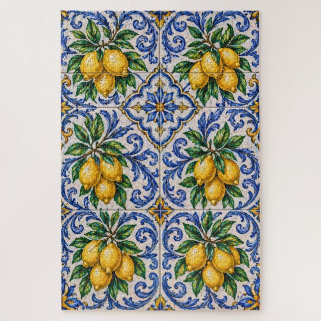 Mediterranean Lemon Azulejo Tile Jigsaw Puzzle (Vertical)