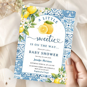 Mediterranean Lemon Baby Shower Boy Blue Tiles Invitation