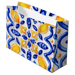 Mediterranean Lemon Blossom Ceramic Hand Painted Large Gift Bag