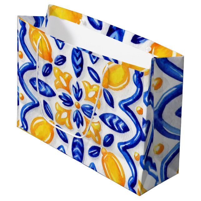 Mediterranean Lemon Blossom Ceramic Hand Painted  Large Gift Bag (Front Angled)
