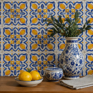 Mediterranean Lemon Blossom Ceramic Hand Painted Tile