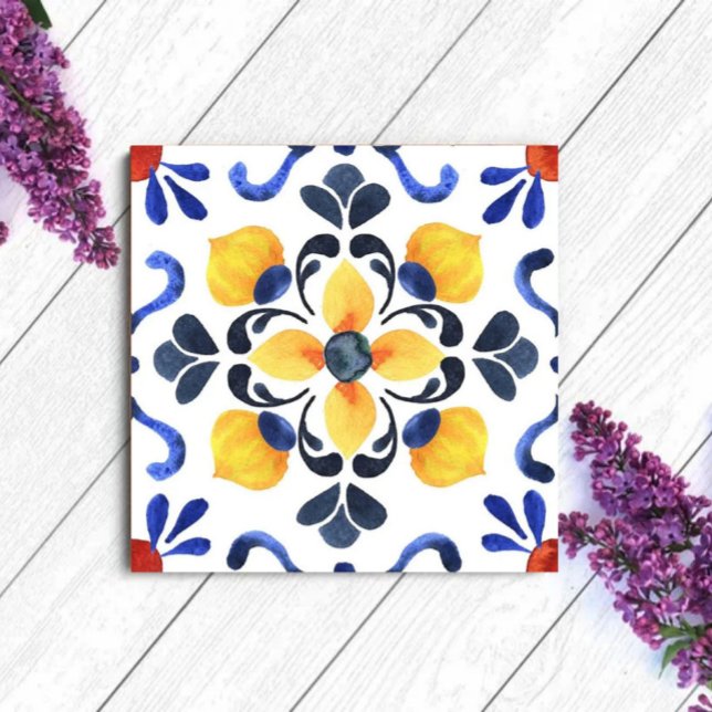 Mediterranean Lemon Blossom Hand Painted Portugues Ceramic Tile (Creator Uploaded)