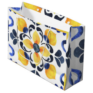 Mediterranean Lemon Blossom Hand Painted Portugues Large Gift Bag