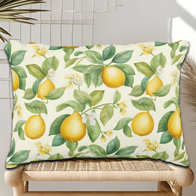 Mediterranean Lemon Blossoms Citrus Decorative Cushion (Creator Uploaded)