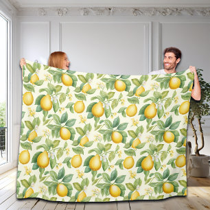 Mediterranean Lemon Blossoms Citrus Fleece Blanket