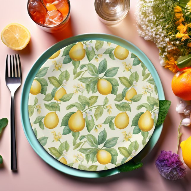 Mediterranean Lemon Blossoms Citrus Paper Plate (Creator Uploaded)