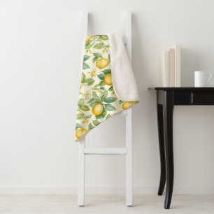 Mediterranean Lemon Blossoms Citrus Sherpa Blanket