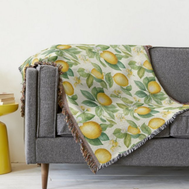 Mediterranean Lemon Blossoms Citrus Throw Blanket (Creator Uploaded)