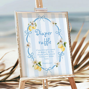 Mediterranean Lemon Blue Bows Diaper raffle Poster