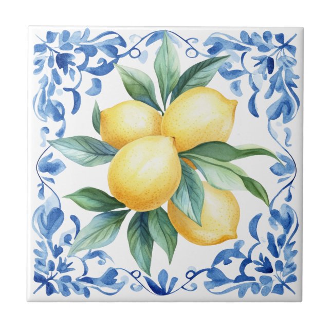 Mediterranean Lemon Blue Ceramic Tile (Front)