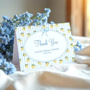 Mediterranean Lemon Blue Italian Bridal Shower Thank You Card