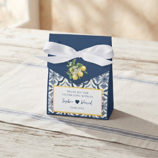 Mediterranean Lemon Blue Tile Wedding Favour Box