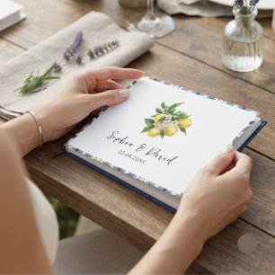 Mediterranean Lemon Blue Tile Wedding Guest Book