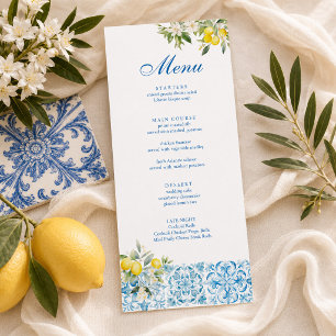 Mediterranean Lemon Blue Tile Wedding Menu