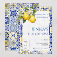 Mediterranean Lemon Blue Tiles Italian Birthday 