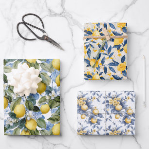 Mediterranean Lemon Botanical Citrus Pattern Wrapping Paper Sheet
