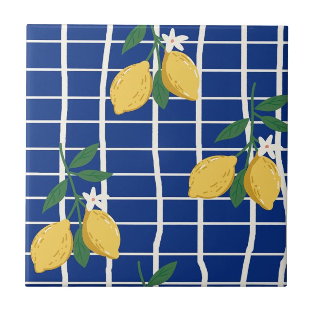 Mediterranean Lemon Branch Pattern Ceramic Tile (Front)