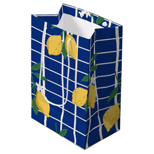 Mediterranean Lemon Branch Pattern Medium Gift Bag (Front Angled)