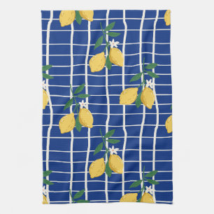 Mediterranean Lemon Branch Pattern Tea Towel