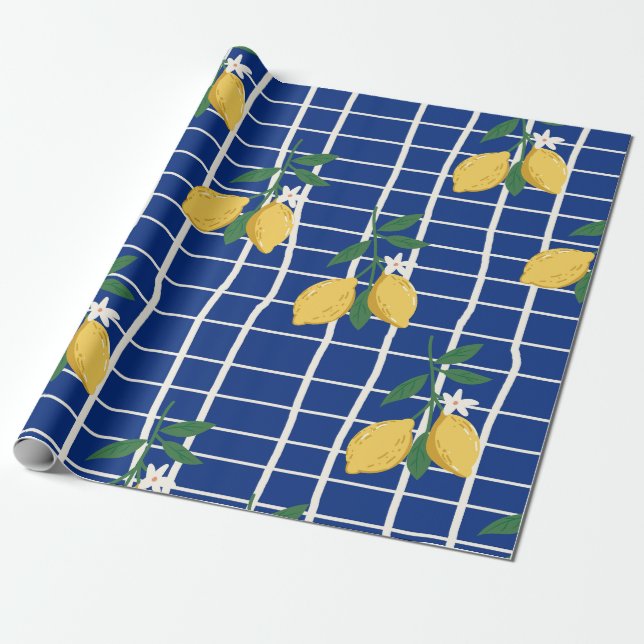 Mediterranean Lemon Branch Pattern Wrapping Paper (Unrolled)