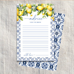 Mediterranean Lemon Bridal Shower Advice Cards