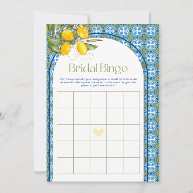 Mediterranean Lemon Bridal Shower Bingo Game Card (Front)