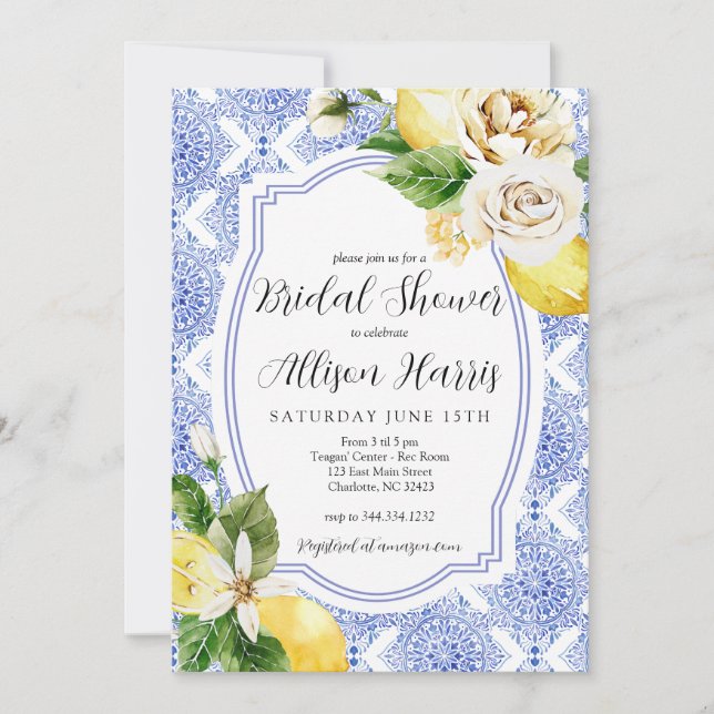 Mediterranean Lemon Bridal Shower Invitation (Front)