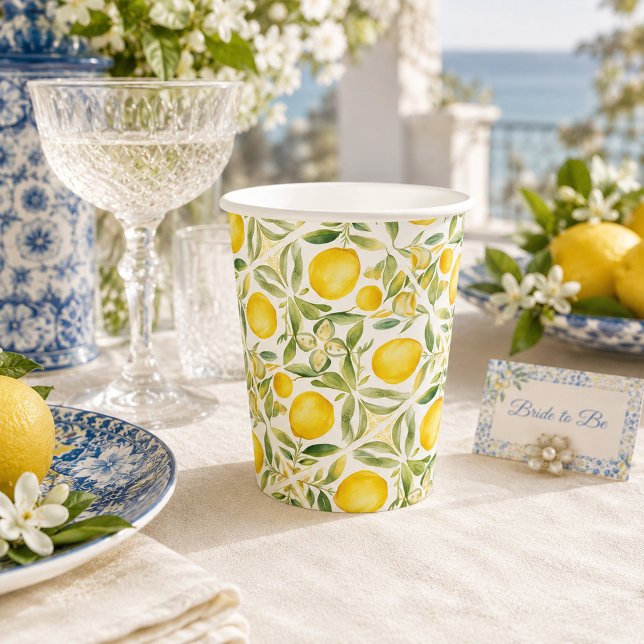Mediterranean Lemon Bridal Shower Paper Cups (Mediterranean Lemon Bridal Shower Paper Cups)