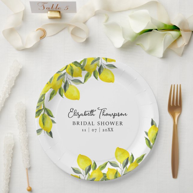 Mediterranean Lemon Bridal Shower Paper Plate (Wedding)