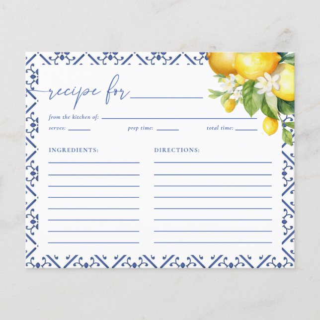 Mediterranean Lemon Bridal Shower Recipe Card (Front)