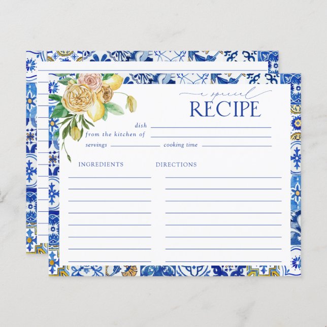 Mediterranean Lemon Bridal Shower Recipe Card (Front/Back)