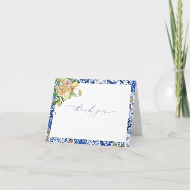 Mediterranean Lemon Bridal Shower Thank You Card (Front)