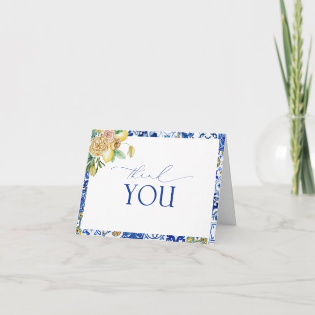 Mediterranean Lemon Bridal Shower Thank You Card (Front)