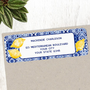 Mediterranean Lemon Ceramic Tile Return Address Label