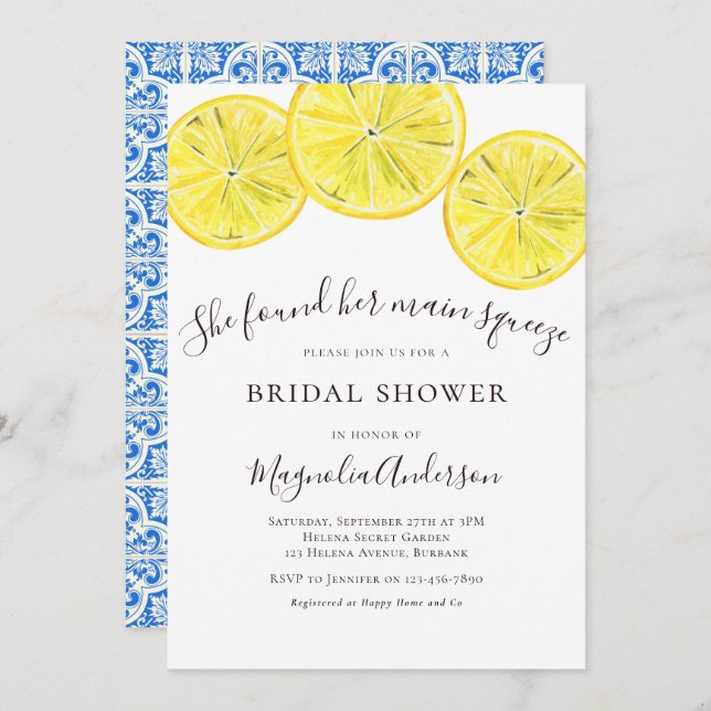 Mediterranean Lemon Citrus Bridal Shower Invitation (Front/Back)