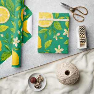 Mediterranean Lemon Citrus Seamless Pattern Wrapping Paper