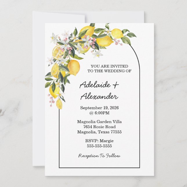 Mediterranean Lemon Citrus Yellow Invitation (Front)