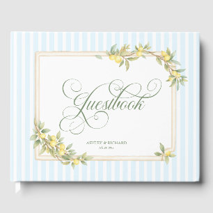 Mediterranean Lemon Coastal Stripe Wedding Guest Book