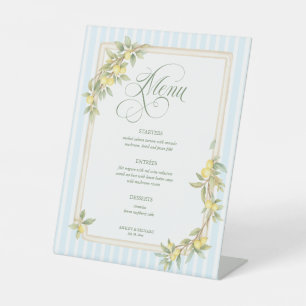 Mediterranean Lemon Coastal Stripe Wedding Menu Pedestal Sign